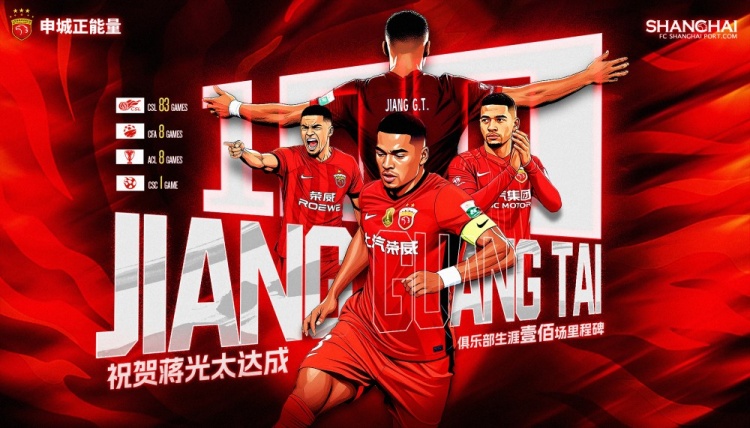 蒋光太达成海港生涯百场里程碑